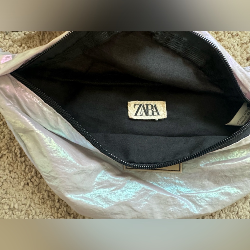 ZARA Iridescent Belt Bag- Pearl White Holographic Crossboday Waist Bag - Picture 2 of 4